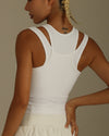 MOVING PEACH Sports Tank Top High Neck 2-in-1 Illusion Soft Pilates Yoga Top Body-skimming Fit Shockproof Removable Bra Cups Running Dance Gym Daily Wear AVD