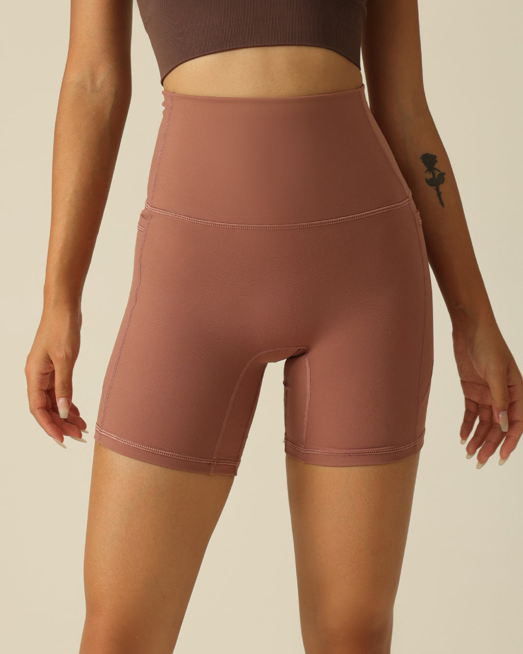 MOVING PEACH Women Cycling Shorts High Waist Hip-lifting Fitness Shorts Buttery Soft Breathable Running Shorts With Side Pockets APC