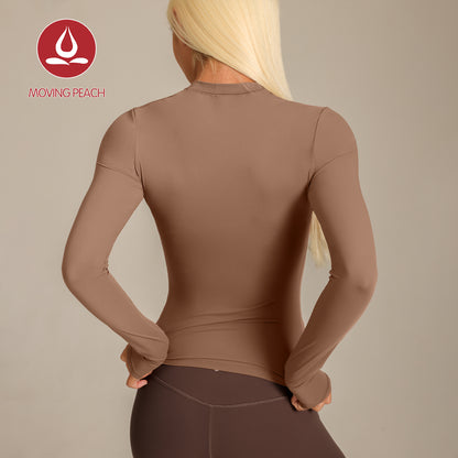 MOVING PEACH Women Yoga Longsleeve Lightweight Second Skin Slim Fit Pilates Top Breathable Round neck Base Layer Fitness Dance Daily wear ASM