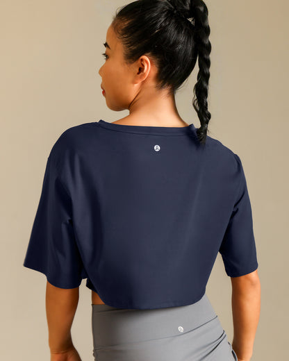 MOVING PEACH Women Sports T-shirts Relaxed Fit Breathable Yoga Crop Top Soft Classic crew neckline Running Short sleeves Fitness Dance Daily Wear ATL(new)