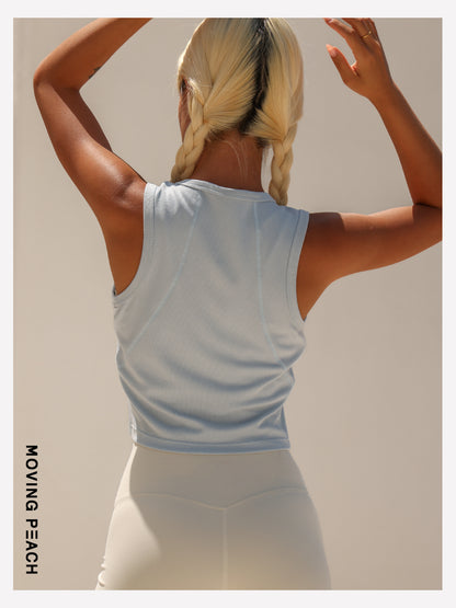 MOVING PEACH Women Sports Tank top Comfort Modal Button-front Ribbed Crop top Breathable Yoga Top Gym Running Dance Daily wear AVK