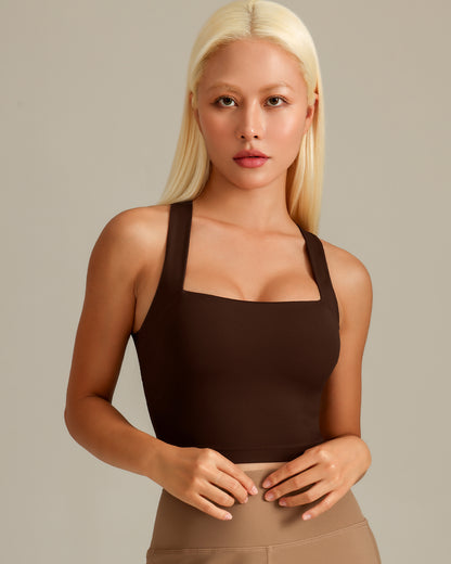 MOVING PEACH Sports bra Tank Top Bra Top Breathable Running Crop Top Wide Shoulder Straps Cross-Back Yoga Dance Daily Wear BVX