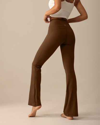 MOVING PEACH Women Flared Pants Buttery-Soft High-rise Yoga Pilates Dance Bell-bottoms with Back Drop-in Waistband Pocket CLL