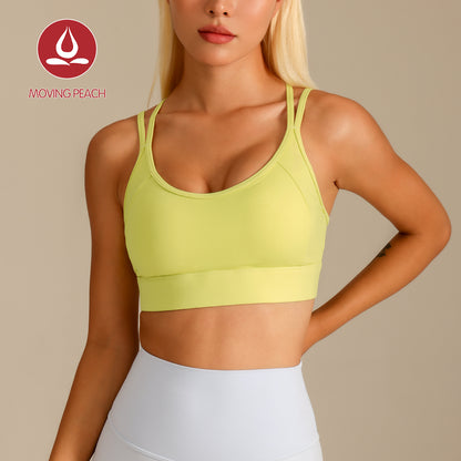 MOVING PEACH Women Sports bra High Support Beauty-back Fitness Top Soft Fixed Bra Cups Gym Training Dance wear ABO2