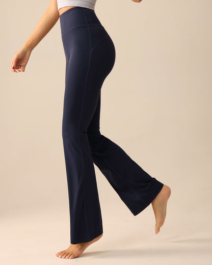 MOVING PEACH Women Flared Pants Buttery-Soft High-rise Yoga Pilates Dance Bell-bottoms with Back Drop-in Waistband Pocket CLL