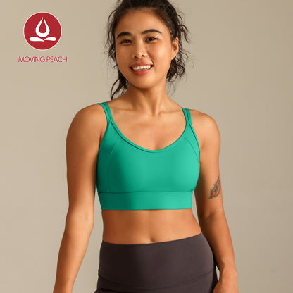 MOVING PEACH Women Sports bra High Support Beauty-back Fitness Top Soft Fixed Bra Cups Gym Training Dance wear ABO2