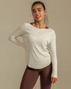 MOVING PEACH Women Sweatshirt Relaxed-Fit Boatneck Yoga Gym Long-Sleeve Shirt Breathable Sweat-wicking Side slits Top Running Dance Daily wear CSE