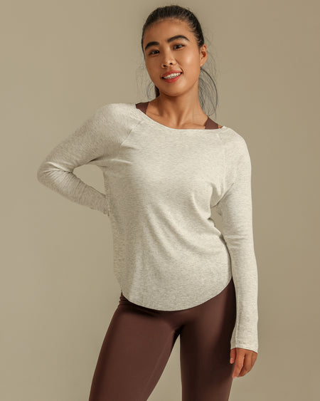 MOVING PEACH Women Sweatshirt Relaxed-Fit Boatneck Yoga Gym Long-Sleeve Shirt Breathable Sweat-wicking Side slits Top Running Dance Daily wear CSE