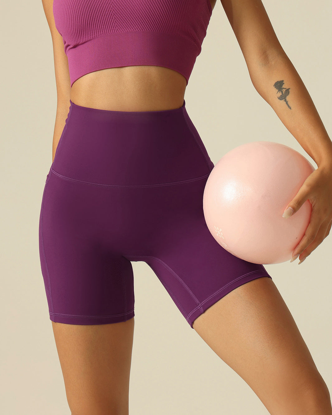 MOVING PEACH Women Cycling Shorts High Waist Hip-lifting Fitness Shorts Buttery Soft Breathable Running Shorts With Side Pockets APC