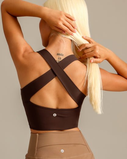 MOVING PEACH Sports bra Tank Top Bra Top Breathable Running Crop Top Wide Shoulder Straps Cross-Back Yoga Dance Daily Wear BVX