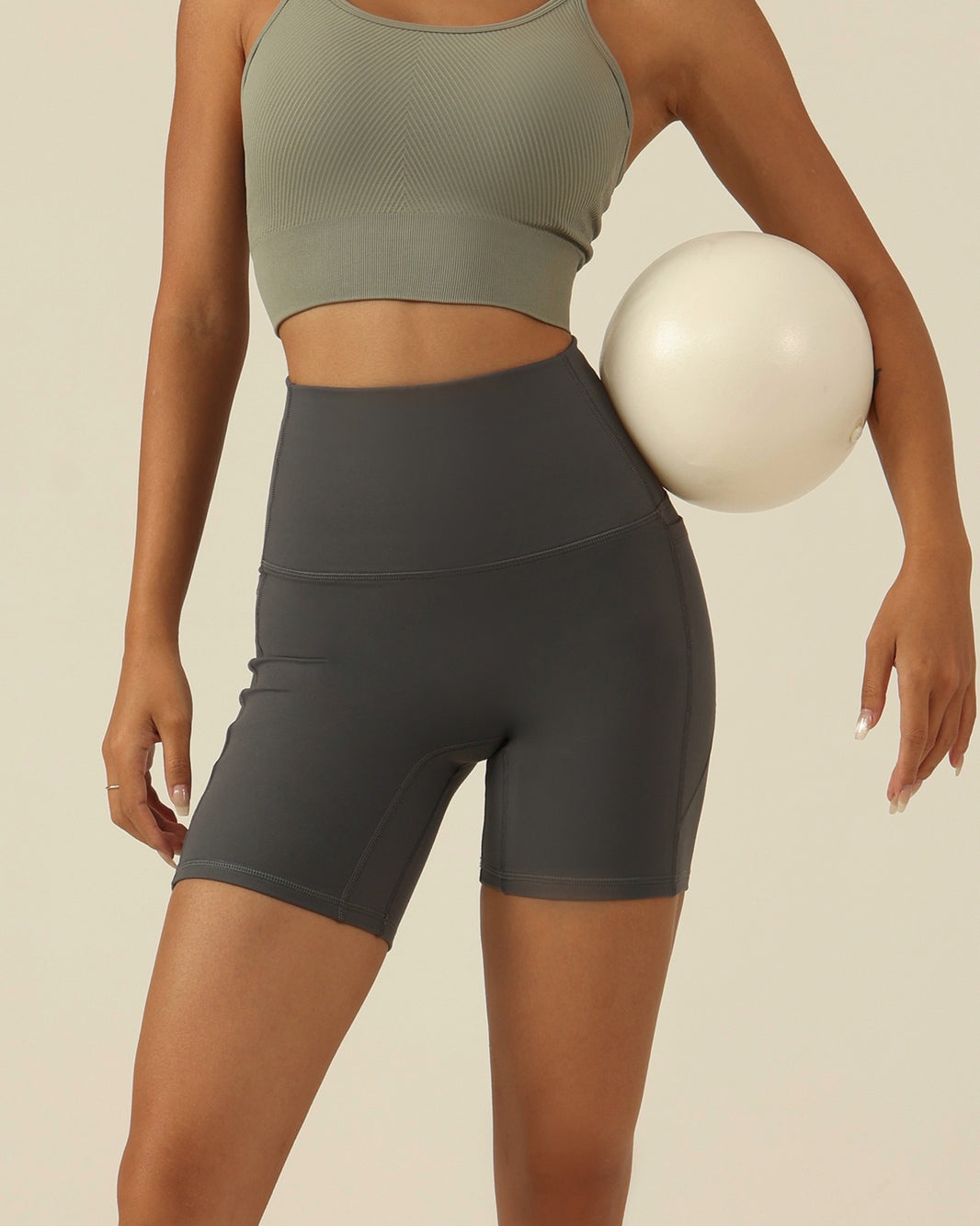 MOVING PEACH Women Cycling Shorts High Waist Hip-lifting Fitness Shorts Buttery Soft Breathable Running Shorts With Side Pockets APC