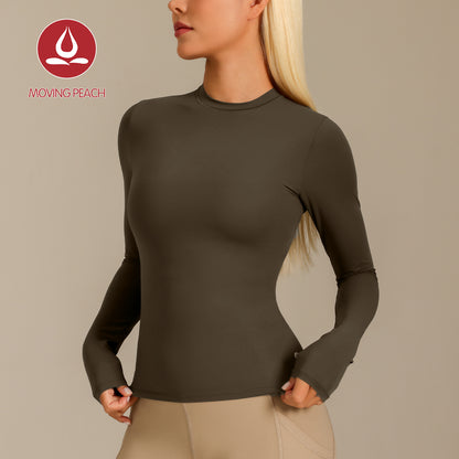 MOVING PEACH Women Yoga Longsleeve Lightweight Second Skin Slim Fit Pilates Top Breathable Round neck Base Layer Fitness Dance Daily wear ASM