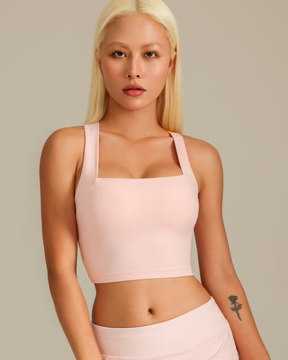 MOVING PEACH Sports bra Tank Top Bra Top Breathable Running Crop Top Wide Shoulder Straps Cross-Back Yoga Dance Daily Wear BVX