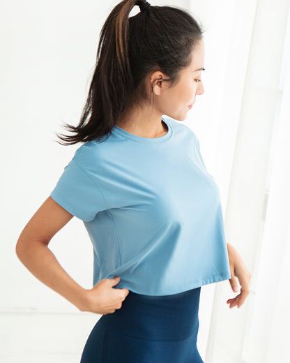 MOVING PEACH Women Fitness T-shirts Sexy Yoga Crop top Loose Quick dry Training Short sleeves BTQ