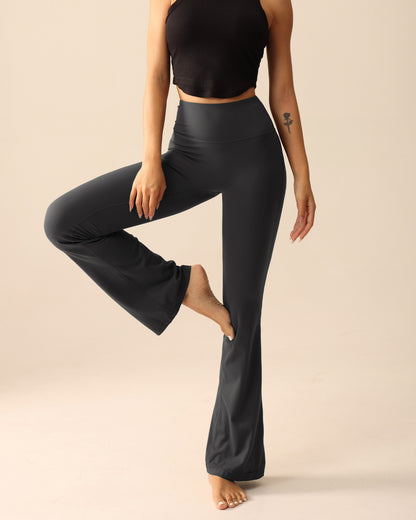 MOVING PEACH Women Flared Pants Buttery-Soft High-rise Yoga Pilates Dance Bell-bottoms with Back Drop-in Waistband Pocket CLL