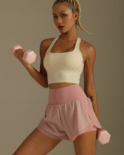 MOVING PEACH Women Halter Top Sexy Yoga Fitness Backless Top with Removable Pads BVS