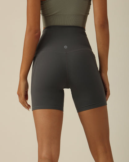 MOVING PEACH Women Cycling Shorts High Waist Hip-lifting Fitness Shorts Buttery Soft Breathable Running Shorts With Side Pockets APC