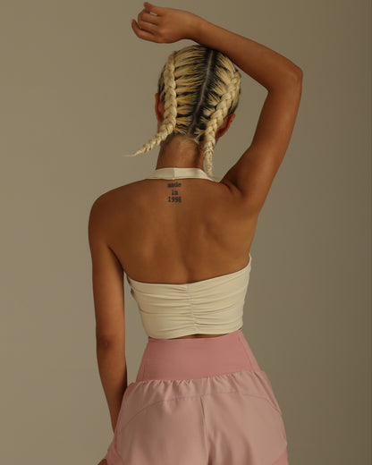 MOVING PEACH Women Halter Top Sexy Yoga Fitness Backless Top with Removable Pads BVS