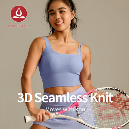 MOVING PEACH Women Sports Tank Top Seamless Asymmetrical strap detail Crop Top Soft Removable Bra Cups Yoga Top Fitness Dance Daily wear CVJ