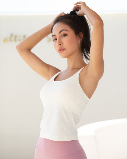 MOVING PEACH Yoga Ribbed Tank top Running Fitness Racerback with Comfort Removable Pads Gym Pilates Daily wear BVY