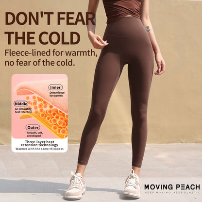 MOVING PEACH Women Fitness High-Rise Fleece Tight S-XL Running Warm Breathable Leggings DLI