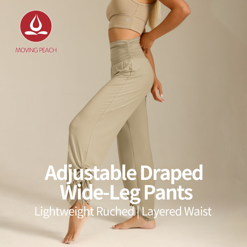 MOVING PEACH Women Loose Yoga Pants High waist Lightweight Adjustable Draped Wide-Leg Pants Quick Dry Comfort Pilates Daily wear ELF