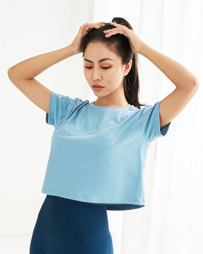 MOVING PEACH Women Fitness T-shirts Sexy Yoga Crop top Loose Quick dry Training Short sleeves BTQ