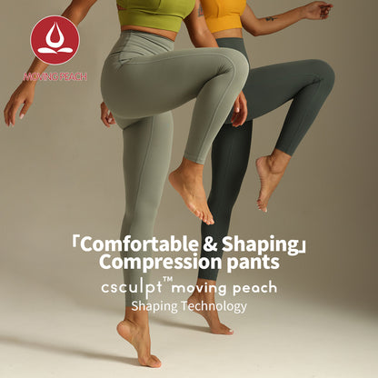 MOVING PEACH Women Compression Leggings Breathable High Waist Training Sports Pants Soft Quick-drying No Front Seam Gym Yoga Pants Shaping Training Sculpt Leggings HLL2