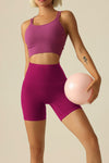 MOVING PEACH Women Cycling Shorts High Waist Hip-lifting Fitness Shorts Buttery Soft Breathable Running Shorts With Side Pockets APC