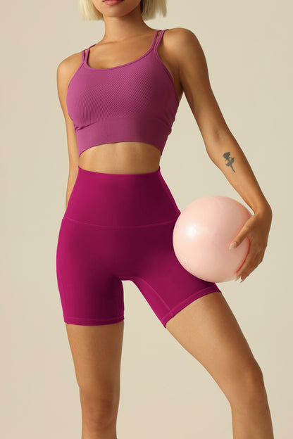 MOVING PEACH Women Cycling Shorts High Waist Hip-lifting Fitness Shorts Buttery Soft Breathable Running Shorts With Side Pockets APC