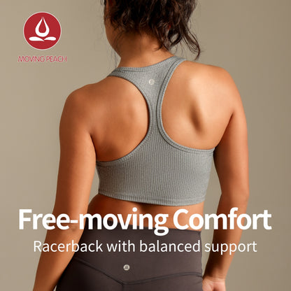 MOVING PEACH Women Sports Tank Top U-neck design Racerback Yoga Top Breathable Fixed Bra Cups Pilates Fitness Dance Daily wear CVL