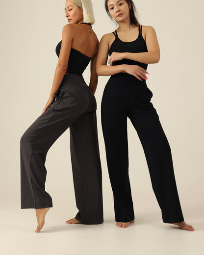 MOVING PEACH Women High-Rise Wide-Leg Pants Comfortable Adjustable Waist String Loose Sports Pants With Pockets ELC3 ELC(wide)