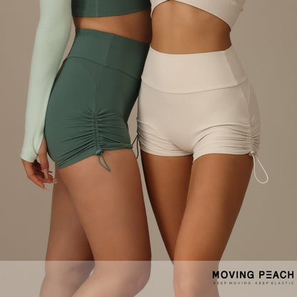 MOVING PEACH Women Yoga Shorts High Waist Butt Lifting Outdoor Running Fitness Shorts 3" With Adjustable Side Bungees CPN