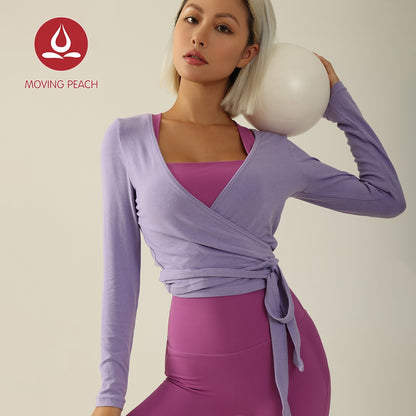 MOVING PEACH Women Yoga Fitness Long Sleeve Lightweight 2 Way Tie-up Sports Top Breathable Daily Wear ASQ