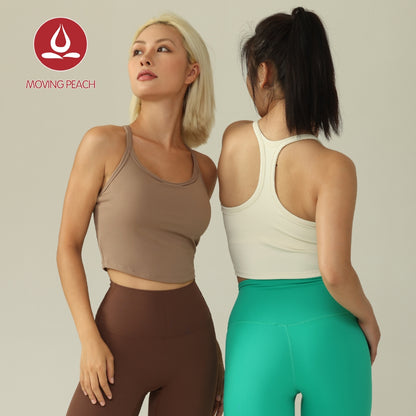 MOVING PEACH Women Yoga Tank Top Buttery Soft One-pad Integrated Type Shockproof Fitness Sports Crop Top BVI
