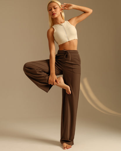 MOVING PEACH Women High-Rise Wide-Leg Pants Comfortable Brushed Loose Sports Pants With Pockets ELC
