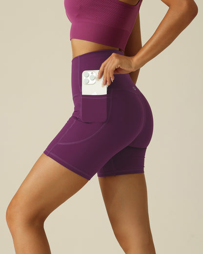 MOVING PEACH Women Cycling Shorts High Waist Hip-lifting Fitness Shorts Buttery Soft Breathable Running Shorts With Side Pockets APC