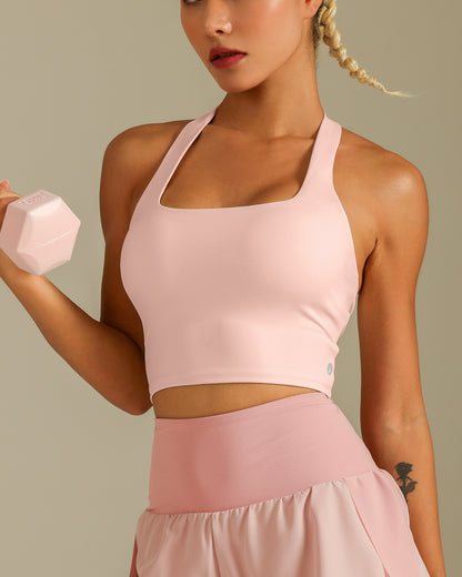 MOVING PEACH Women Halter Top Sexy Yoga Fitness Backless Top with Removable Pads BVS