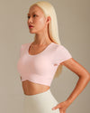 MOVING PEACH Women Sports T-shirts Slim Fit Yoga Top Breathable Comfort Removable Bra Cups Gym Pilates Dance Daily wear CTU2