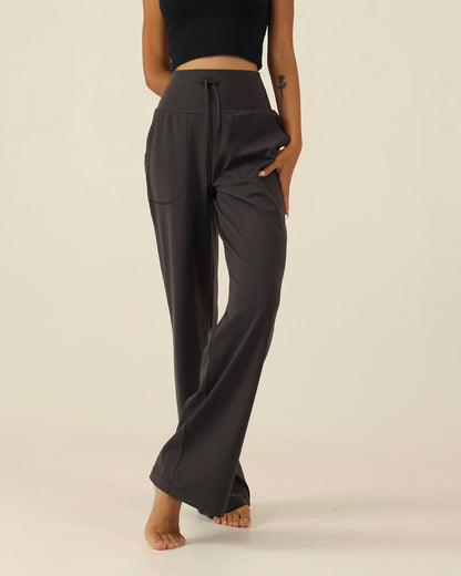 MOVING PEACH Women High-Rise Wide-Leg Pants Comfortable Adjustable Waist String Loose Sports Pants With Pockets ELC3 ELC(wide)