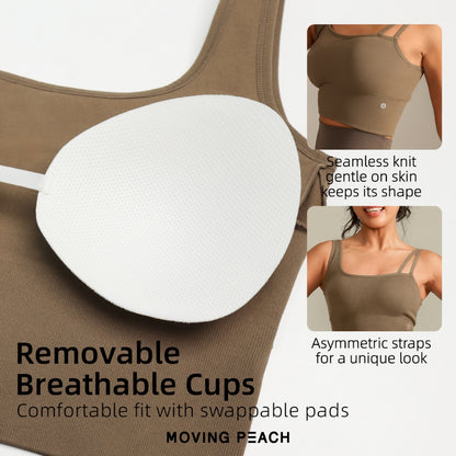 MOVING PEACH Women Sports Tank Top Seamless Asymmetrical strap detail Crop Top Soft Removable Bra Cups Yoga Top Fitness Dance Daily wear CVJ