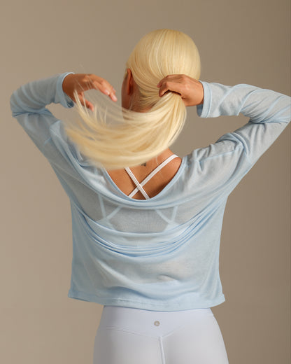MOVING PEACH Women Yoga Longsleeve Relaxed-Fit Large U-neck Sweatshirt Pilates Dance Sports Daily wear ASO