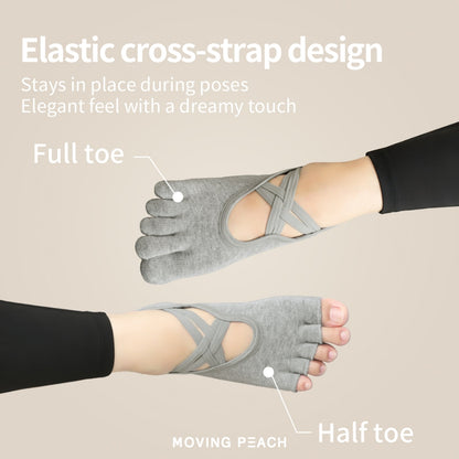 MOVING PEACH Women Sports Sock Breathable Five toe design Yoga Sock Cross Strapping Non-slip Barre Socks