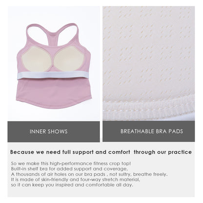 MOVING PEACH Women Yoga Tank Top Buttery Soft One-pad Integrated Type Shockproof Fitness Sports Crop Top BVI