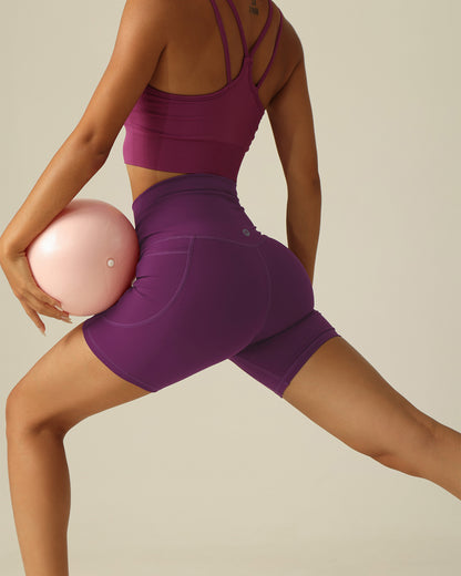 MOVING PEACH Women Cycling Shorts High Waist Hip-lifting Fitness Shorts Buttery Soft Breathable Running Shorts With Side Pockets APC