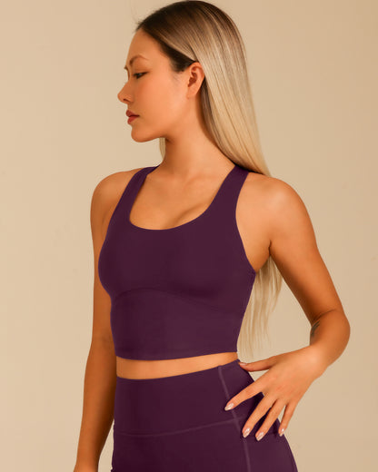 MOVING PEACH Women Sports Tank Top Wide Shoulder Straps Shockproof Cross-Back Crop Top Fixed Bra Cups Fitness Running Dance Daily Wear EVX