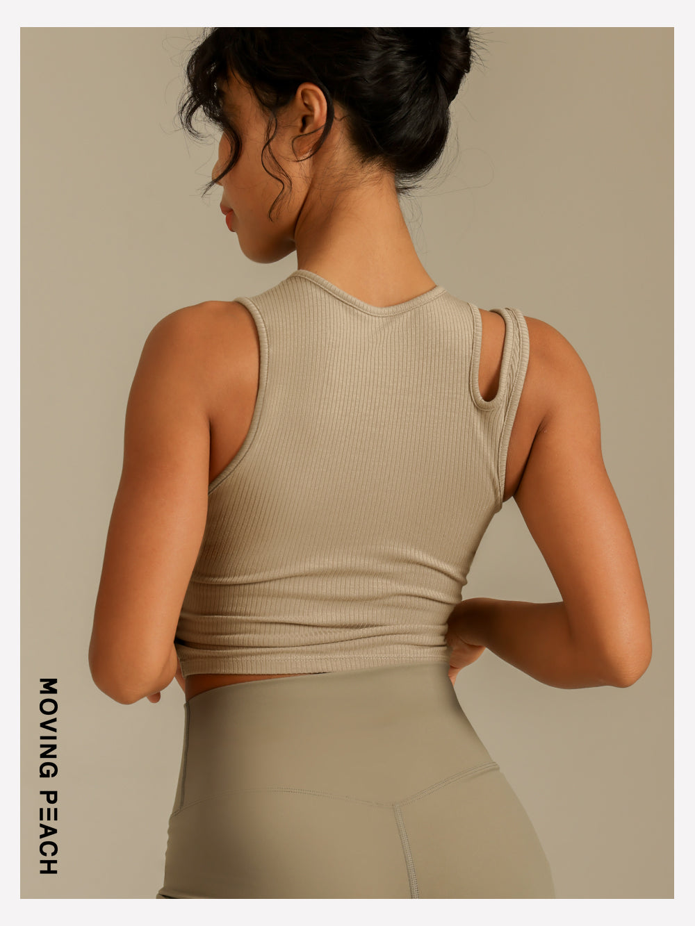 MOVING PEACH Women Sports Bra 2-in-1 illusion Slim fit Asymmetrical strap detail Crop Top Soft Fixed Bra Cups Yoga Top Fitness Dance Daily wear CBX