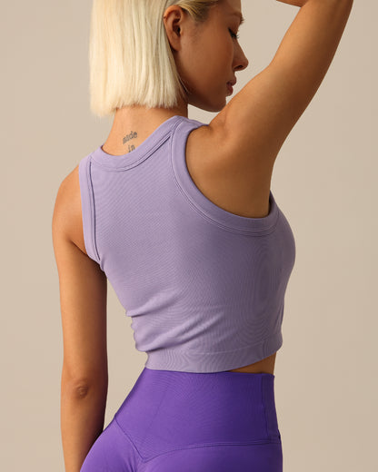 MOVING PEACH Sports Tank Top Ribbed High Neck Crop Top Soft Thick Fabric Slim Fit Racerback Padded Top EVL