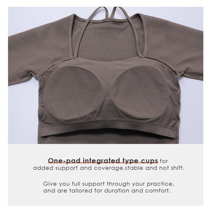 MOVING PEACH Women Sports Long Sleeve 3D Seamless Fitness Crop Top Slim Fit Yoga Padded Top ASW