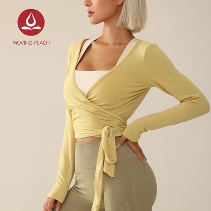 MOVING PEACH Women Yoga Fitness Long Sleeve Lightweight 2 Way Tie-up Sports Top Breathable Daily Wear ASQ